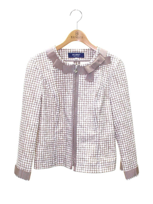 エムズグレイシー 724513 ジャケット 40 ベージュ リボン 千鳥格子 ITSNU3SMODAP