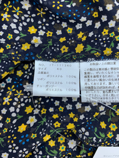 エムズグレイシー 111340 ワンピース 38 ネイビー フラワーモチーフ リボン ITF1CZTCJMCG