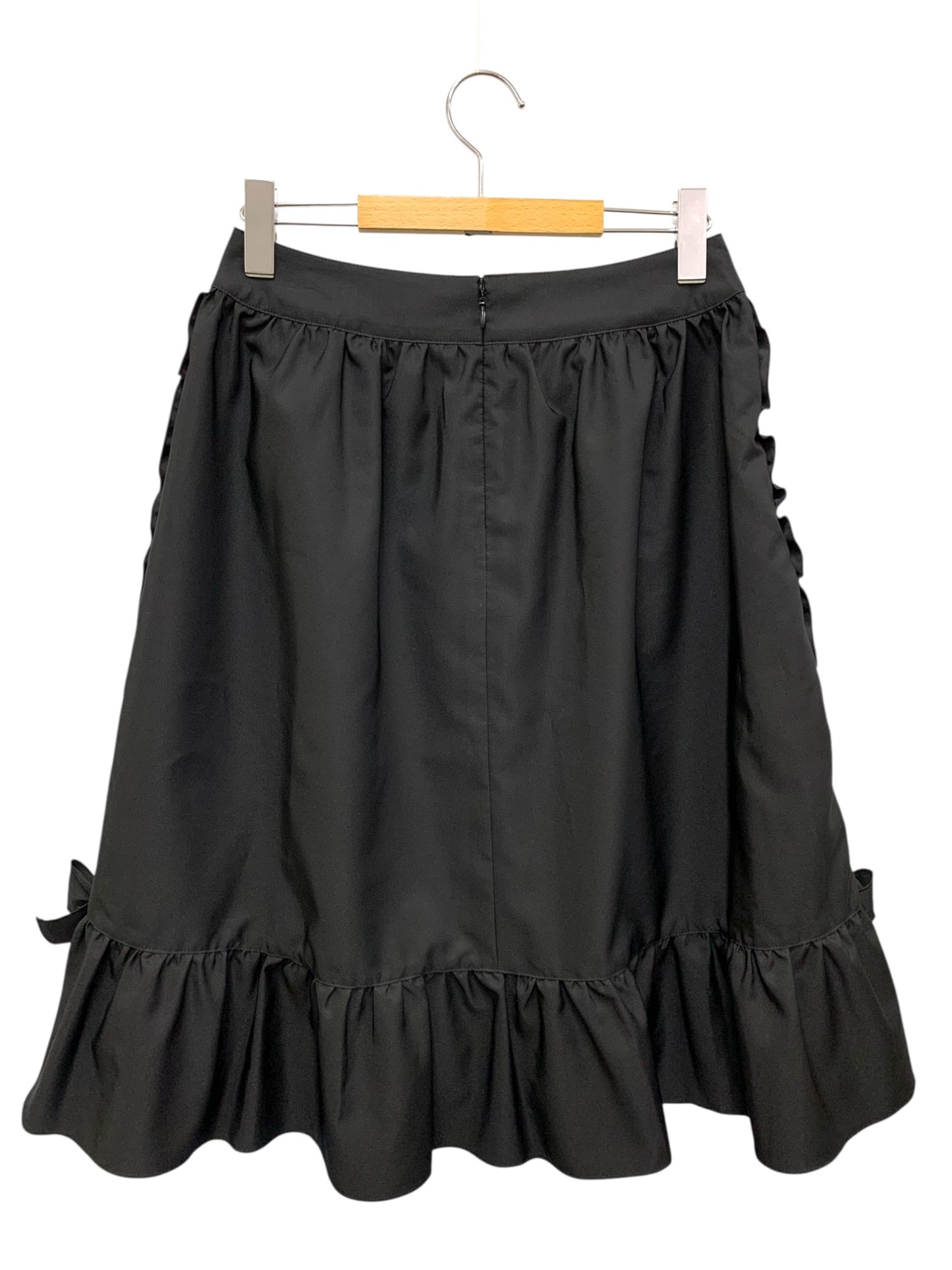 エムズグレイシー フリル・リボン付きタフタスカート 417531 38 ブラック ITQ9HPM6H5EP 【SALE】