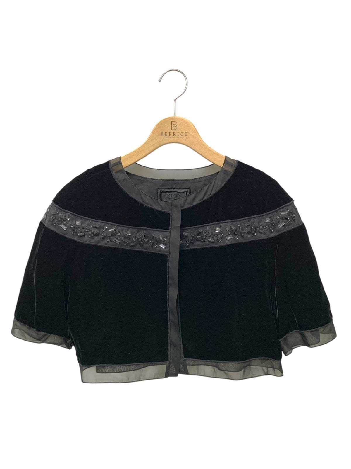 フォクシーブティック Bolro Jewel Velvet 37365 ノーカラージャケット 38 ブラック ITRX1PQZQPEA