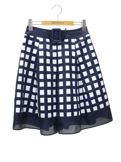 エムズグレイシー 327112 スカート 36 ネイビー チェック柄 ベルトモチーフ ITBG3WWHSXXQ