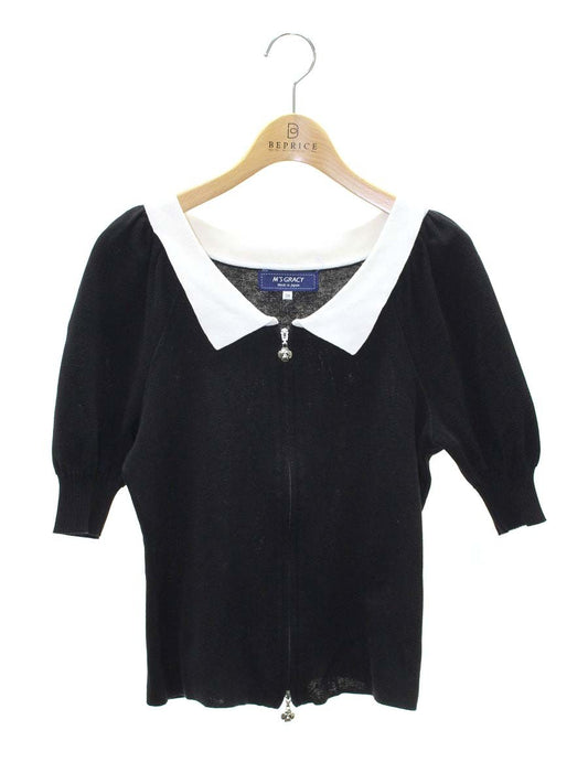 エムズグレイシー 918330 カーディガン 38 ブラック カメリアジップ ニット ITFITJ49T9TW