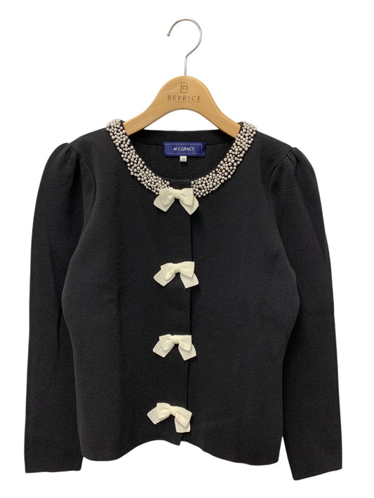 エムズグレイシー 218105 カーディガン 38 ブラック パールビーズ リボン ITLEVA1IR95K