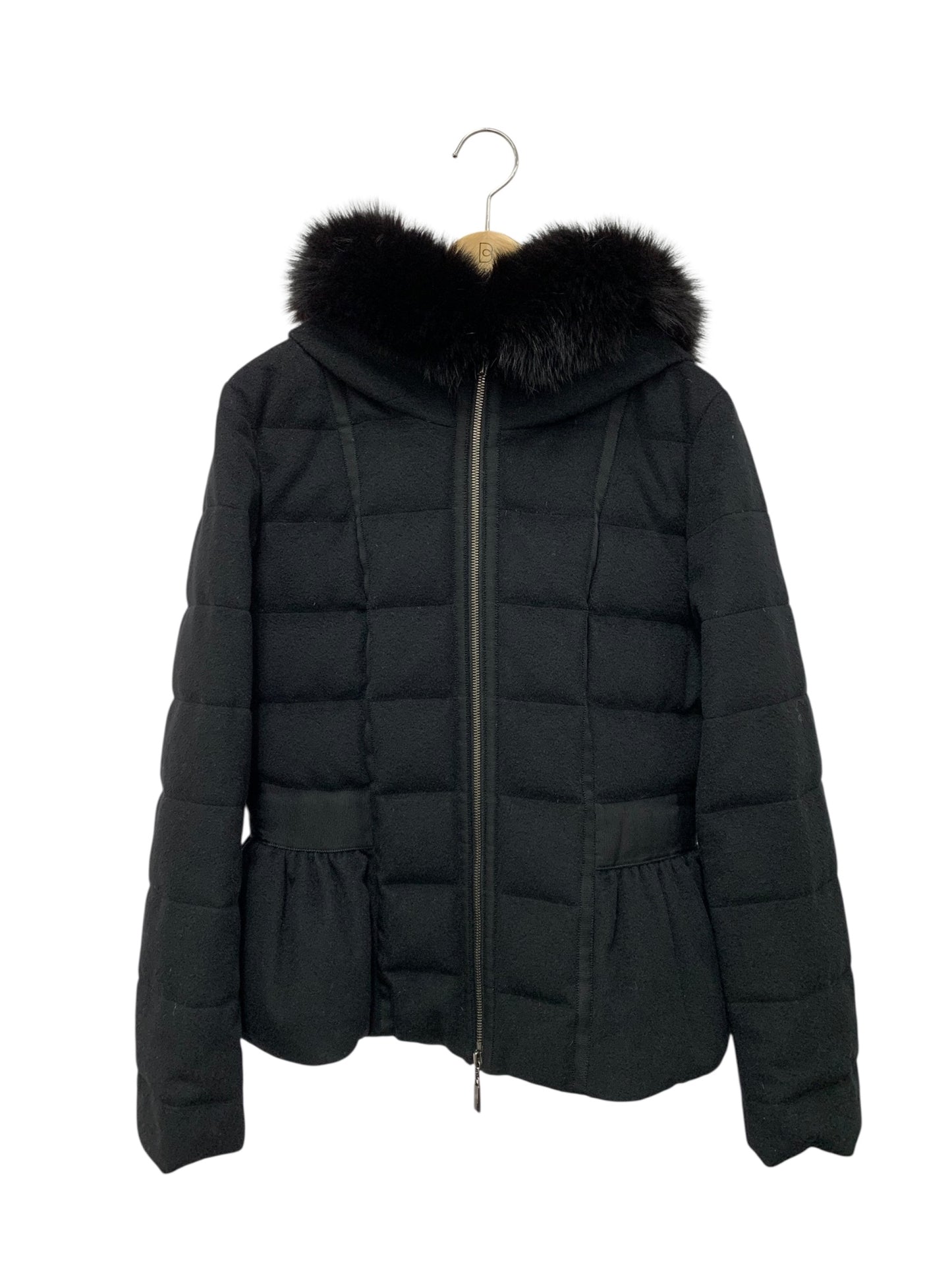 ルネ 6738740 ダウンジャケット 38 ブラック フード フォックスファー ウール IT75AHEYPK22