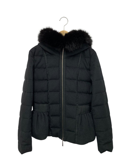 ルネ 6738740 ダウンジャケット 38 ブラック フード フォックスファー ウール IT75AHEYPK22