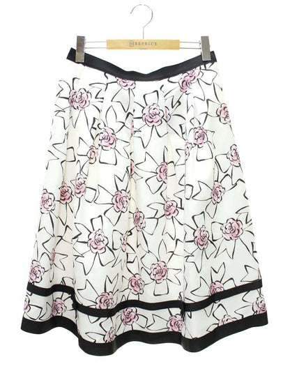 エムズグレイシー 217109 スカート 40 ホワイト リボンコサージュプリントタックスカート ITCE73OSESTW