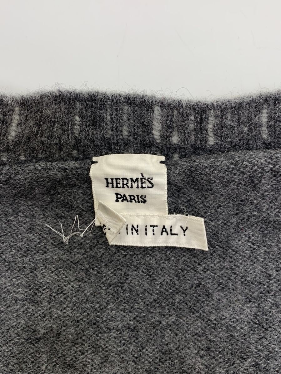 エルメス ニット セーター ウール Ｖネック Ｈ刺繍 長袖 38