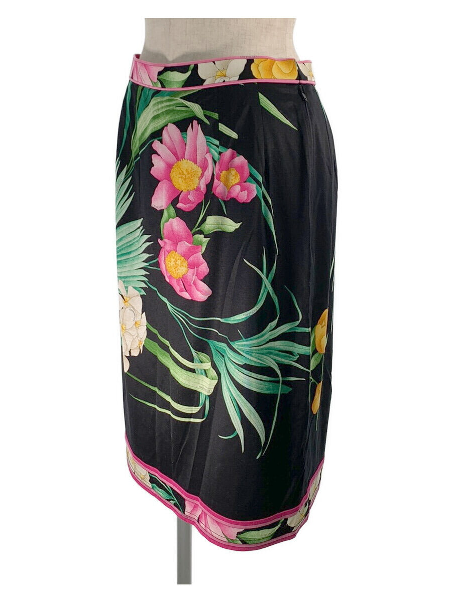 誠実 膝丈スカート 美品⭐️レオナール 花柄 42 黒 コットン フラワー 