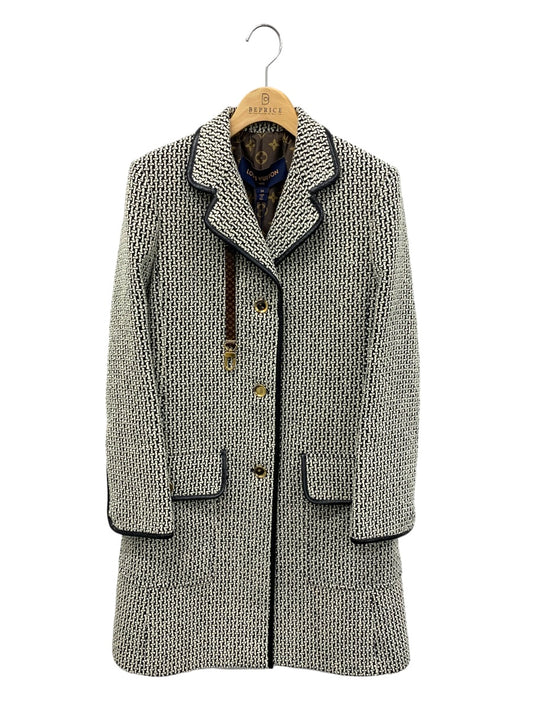 ルイヴィトン レザートリムグラフィックツイードコート RW232W  AIHFPCO28 34 ブラック ツィード モノグラム ウール シルク IT7I4E20PA74