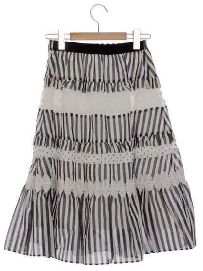 チェスティ Fabric Mix Skirt 12S718 スカート 0 ブラック ストライプ ティアード フレア IT4HJ4XOUKXQ